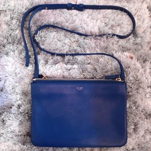 CÉLINE Lambskin Small Trio Crossbody Bag (Indigo)